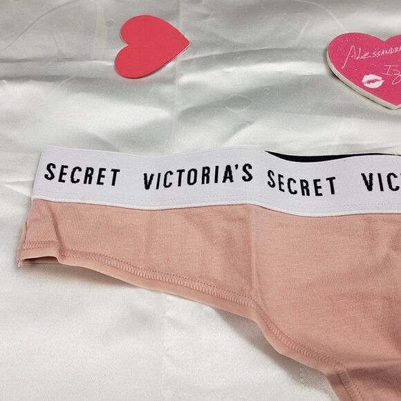 Victoria's Secret Logo Waist Trim Nude Beige Thong - Picture 3 of 4